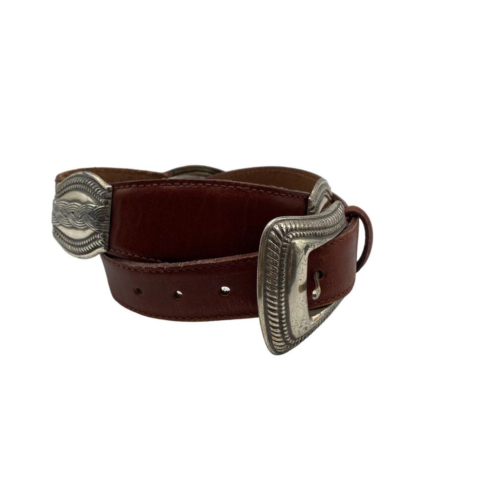 Fossil Leather Belt Brown Concho Rope Medallion Womens Size Small